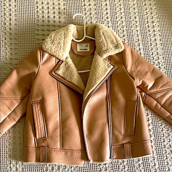 Zara Kids Pink Faux Leather Jacket with Shearling - Picture 1 of 5